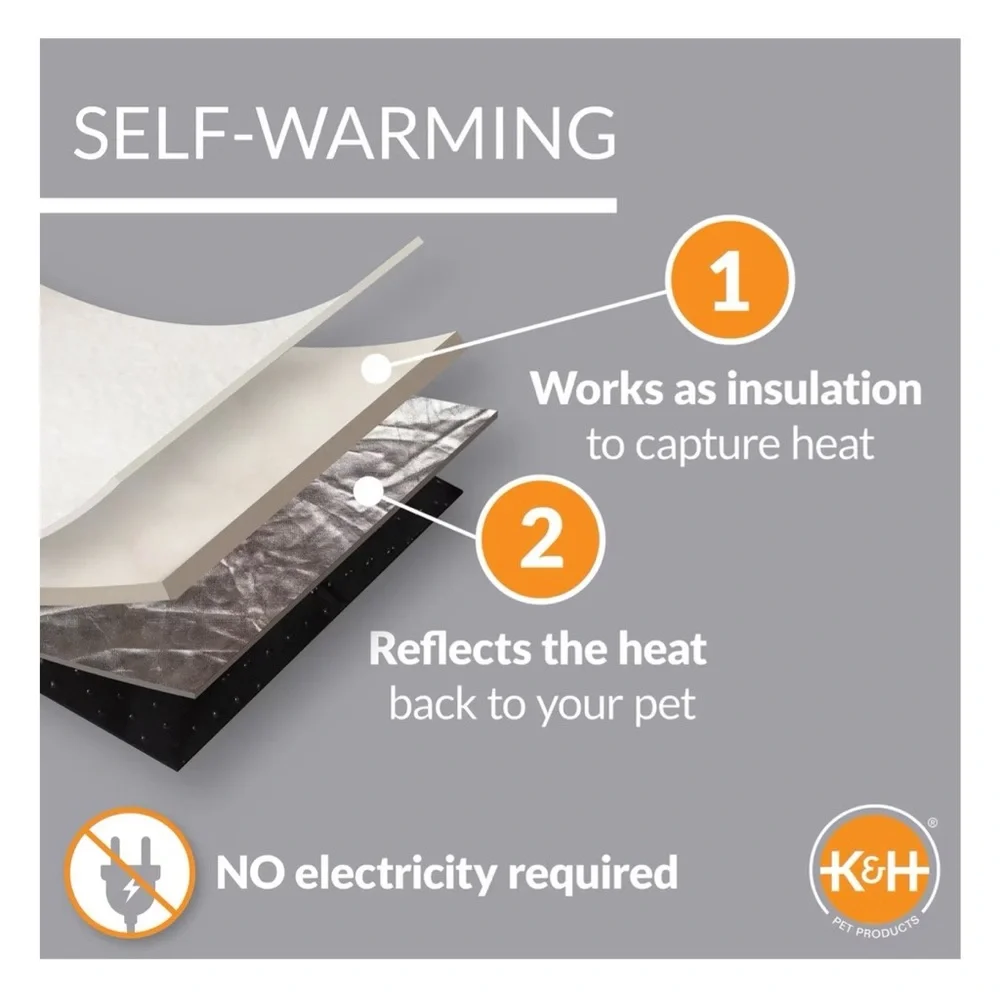 K&H Self Warming Fleece Plush Pet Bed for Cats or Small Dogs Grey